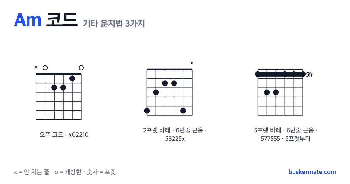 Am 코드 기타 운지법 그림 — 오픈 코드 x02210 외 2가지